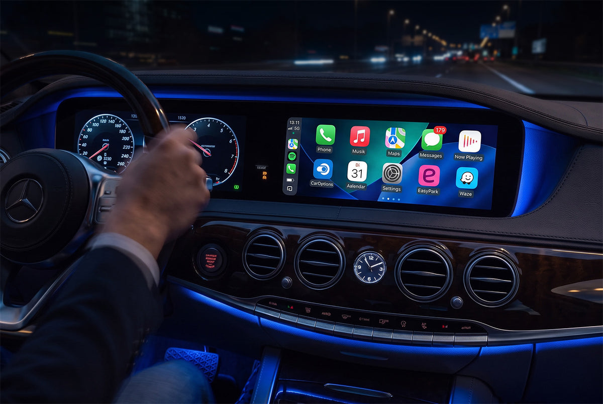 Car interior with Apple CarPlay on the original infotainment screen