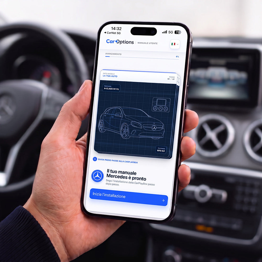 Manuale digitale di installazione CarOptions specifico per il veicolo su uno smartphone